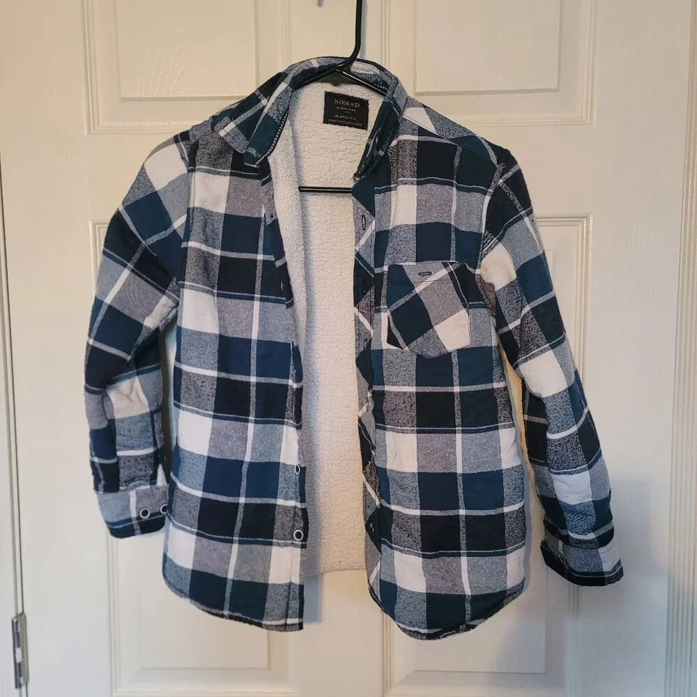 Kids boys plaid flannel full button up sweatshirt - size 10/12 M